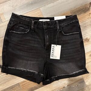 NWT ZENANA  Distressed Washed Black Cuffed Shorts